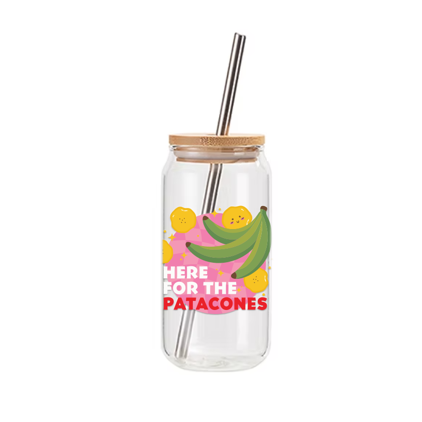 Vaso de vidrio 18oz – Here for the Patacones