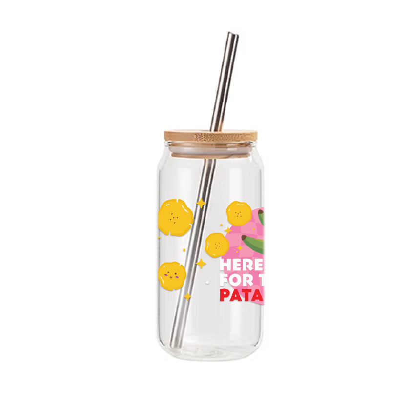 Vaso de vidrio 18oz – Here for the Patacones