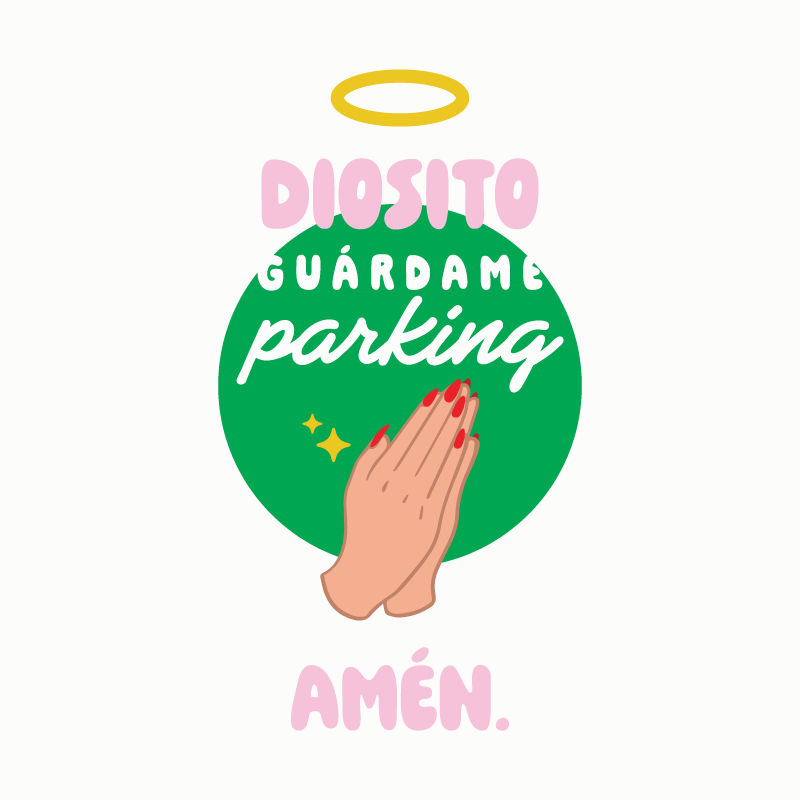 Llavero Acrílico con PomPom - Diosito Guárdame Parking
